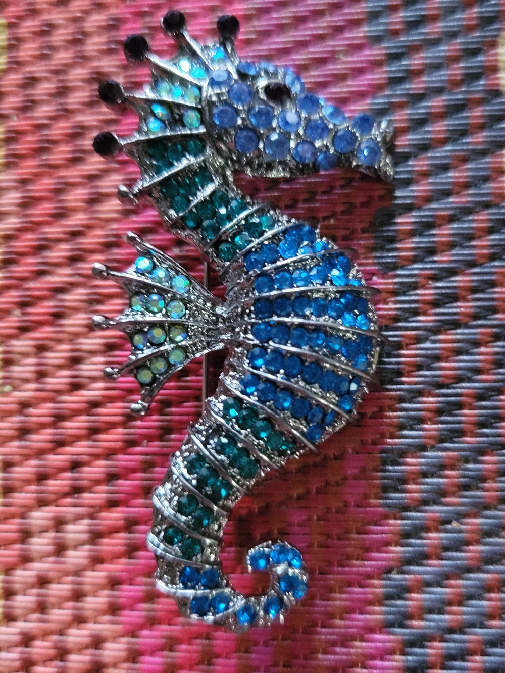 Seahorse Crystal Brooch - Blue & Green